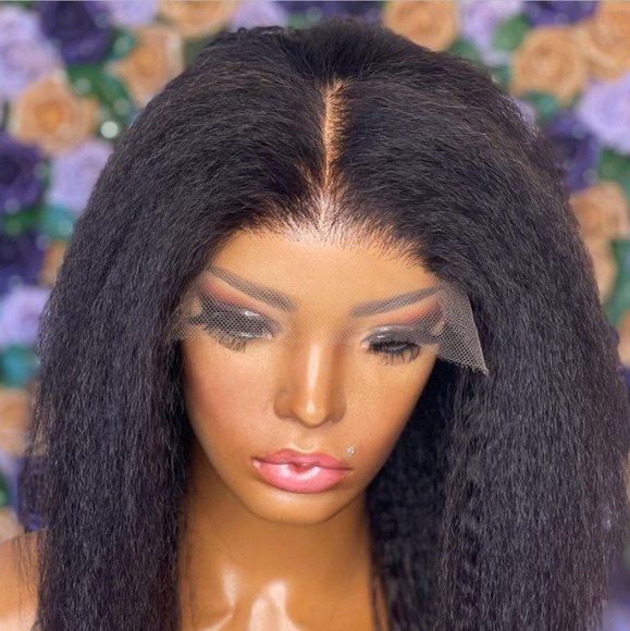Kinky straight closure human hair wig 4x4 closure. - Picture 1 of 4